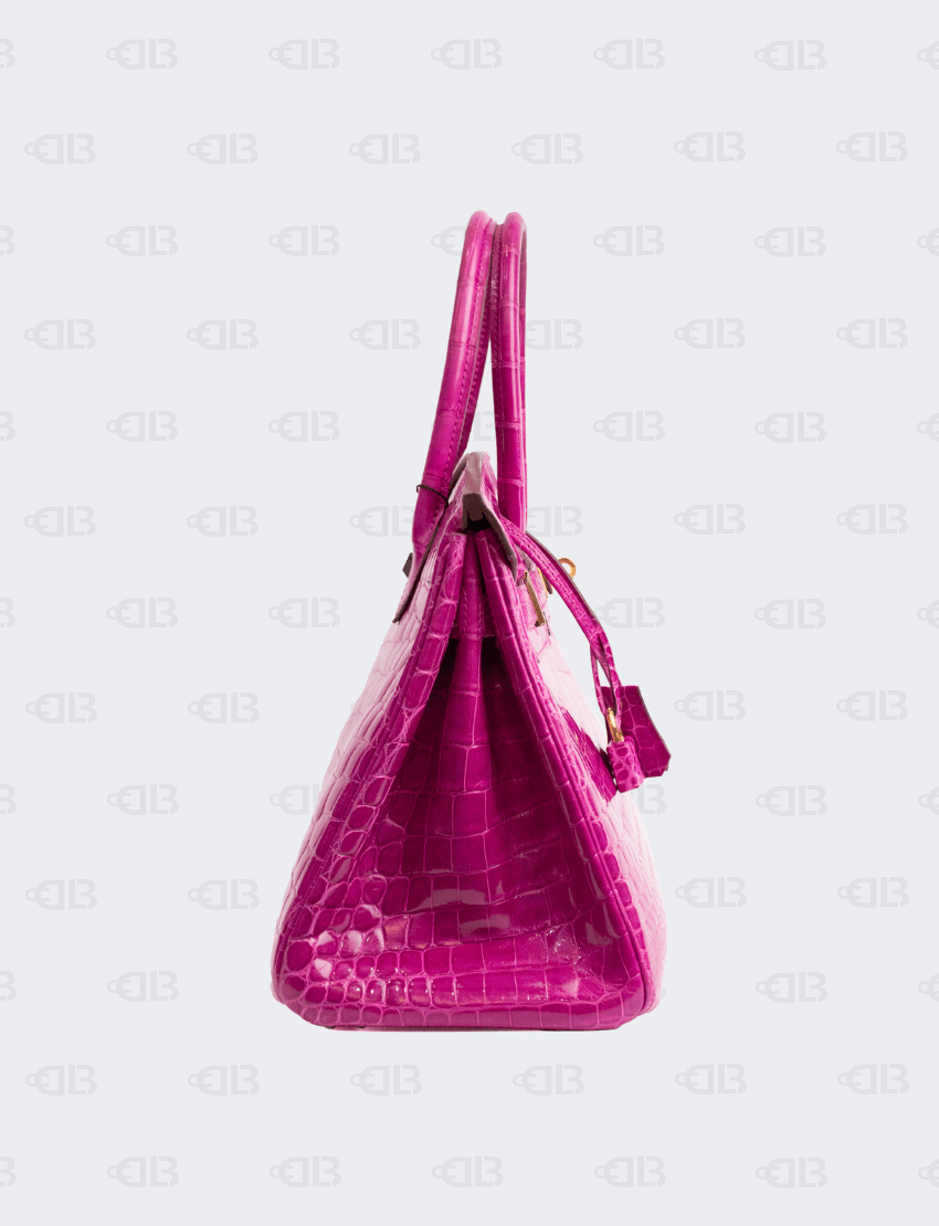 HERMES Birkin 30 Shiny Niloticus Crocodile Birkin 30 Rose Pourpre