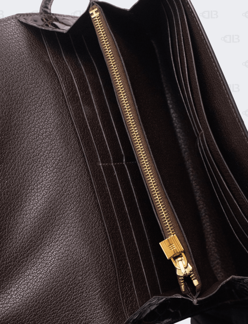 Hermes Kelly Diamond Cocoan Shiny Porosus Crocodile Leather Long Wallet