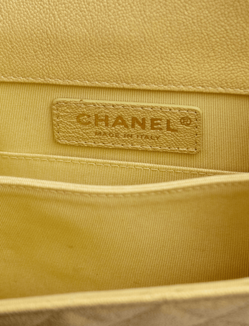 Chanel Yellow Caviar North South Boy Bag Gold Hardware