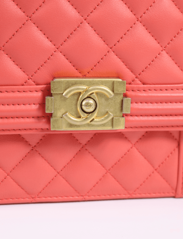 Chanel Coral North South Boy Bag Lambskin Gold Hardware