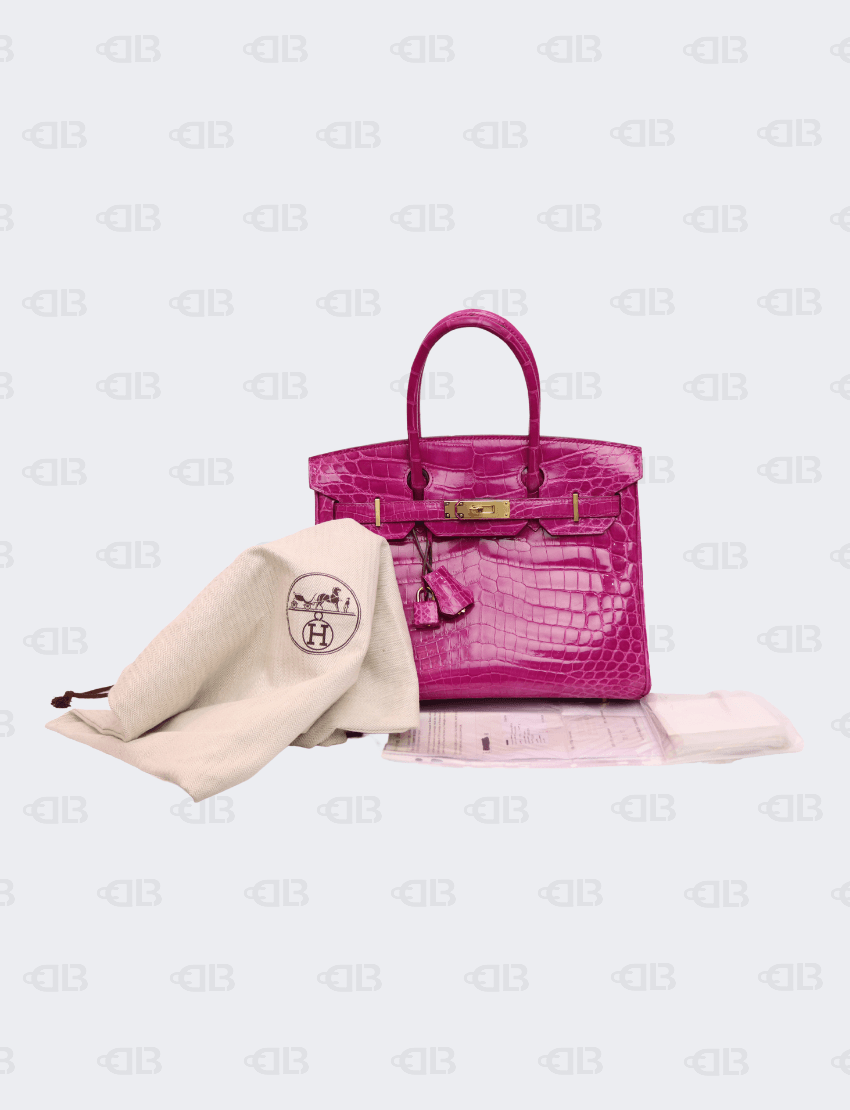 HERMES Birkin 30 Shiny Niloticus Crocodile Birkin 30 Rose Pourpre