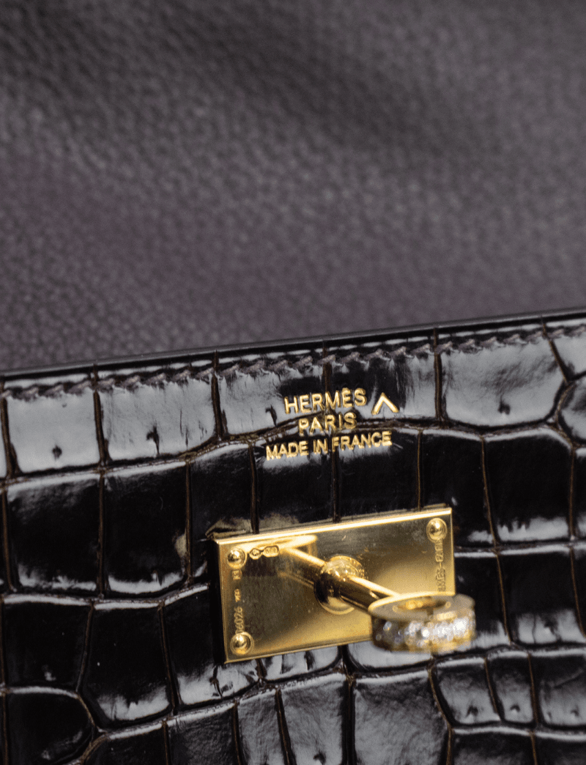 Hermes Kelly Diamond Cocoan Shiny Porosus Crocodile Leather Long Wallet