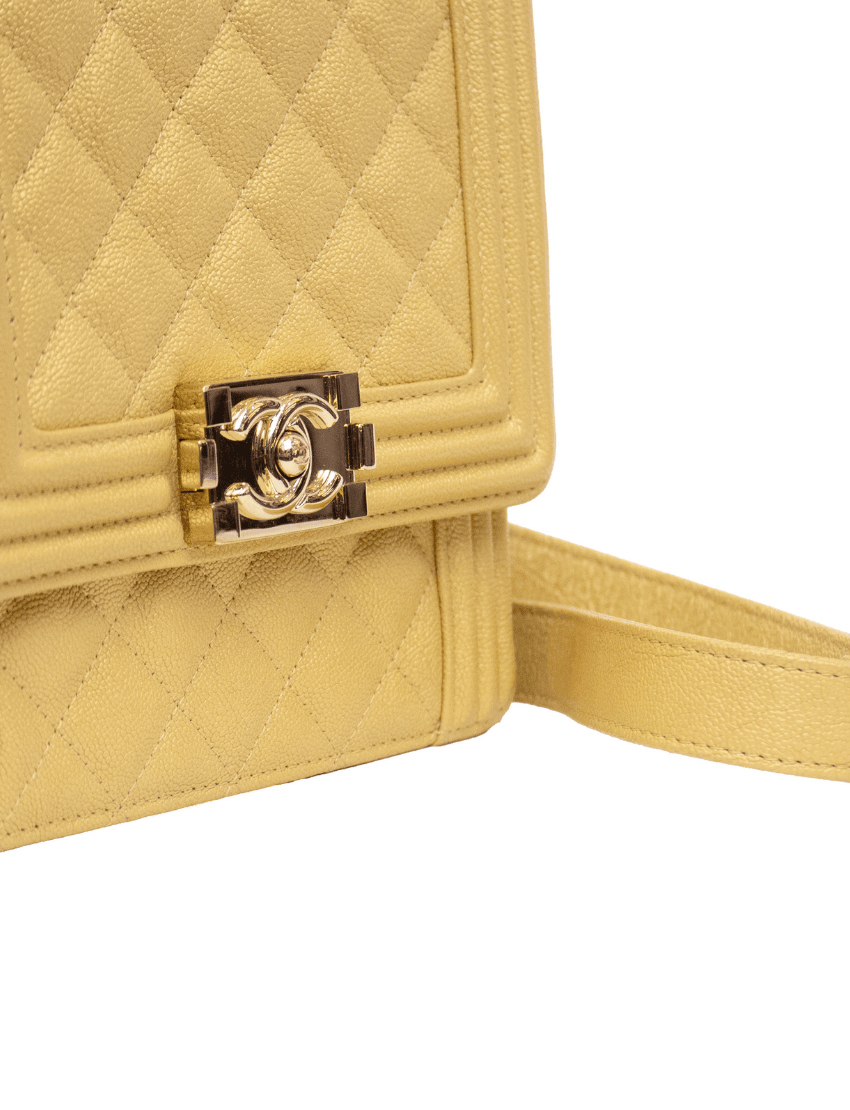 Chanel Yellow Caviar North South Boy Bag Gold Hardware