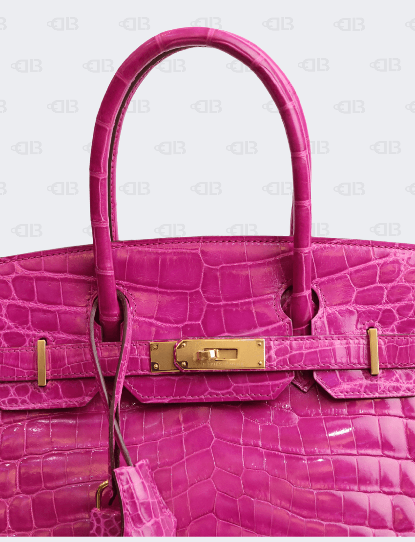 HERMES Birkin 30 Shiny Niloticus Crocodile Birkin 30 Rose Pourpre
