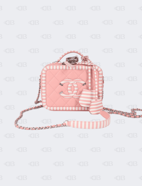 Chanel Pink Quilted Caviar Leather Small CC Filigree Vanity Case Bag