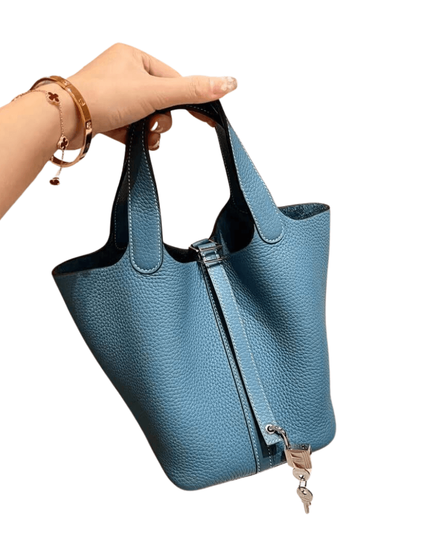 Hermes Taurillion Clemence Picotin Lock 18 PM Blue Jean