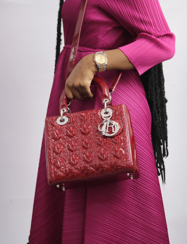 Christian Dior Lady Dior Red Patent Leather Handbag