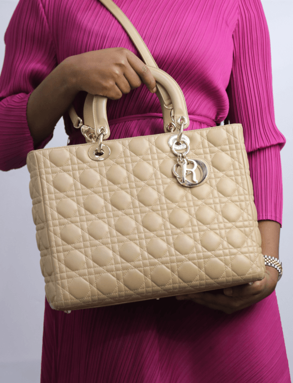 Lady Dior Beige Cannage Quilted Leather Large