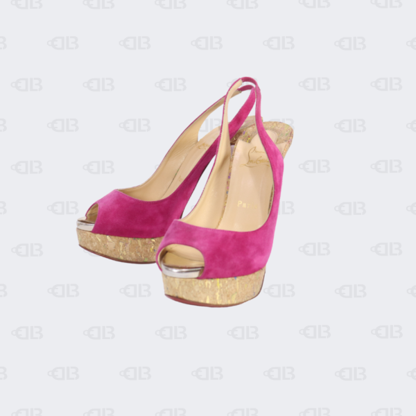 Christian Louboutin Pink Suede Slingback Lady Peep - Toe Sandals Size