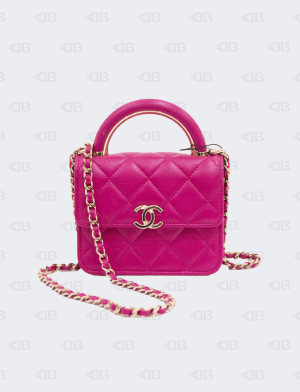 Chanel Top Handle Mini Accordion Fuchsia Pink Flap Clutch with Chain