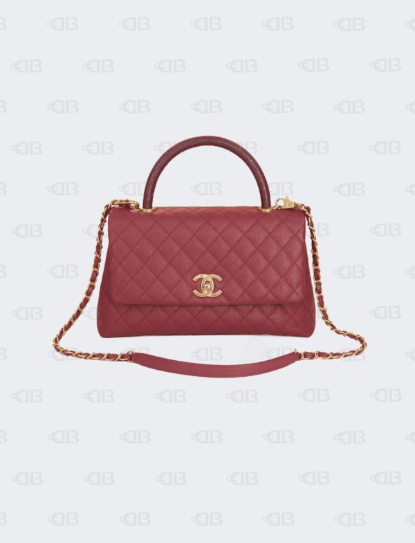 Chanel Caviar Lizard Quilted Coco Handle Flap Red Bag