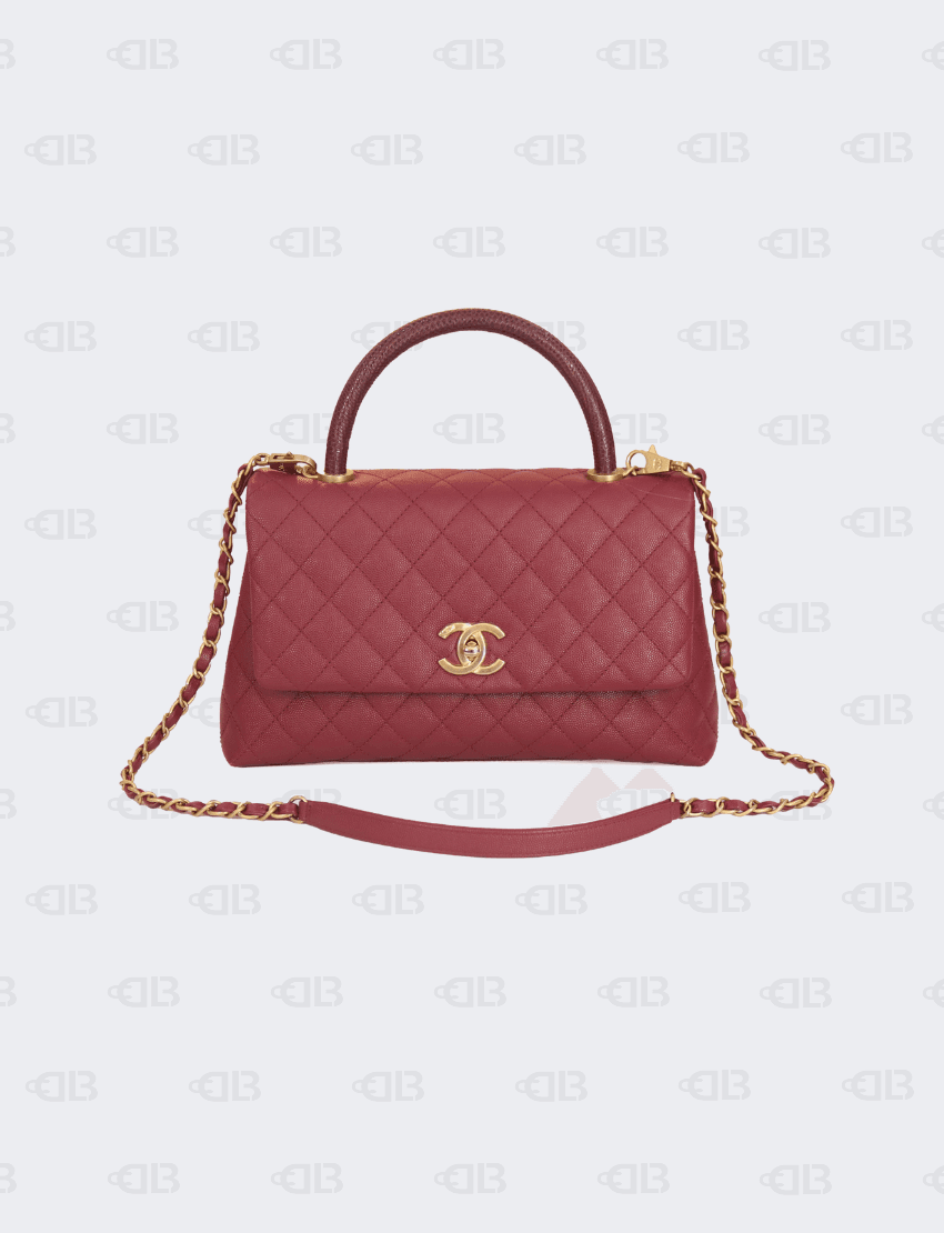 Chanel Caviar LIzard Quilted Coco Handle Flap Red Bag