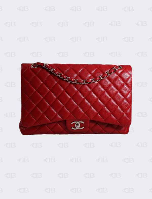 Chanel Red Quilted Caviar Maxi Classic Double Flap Bag