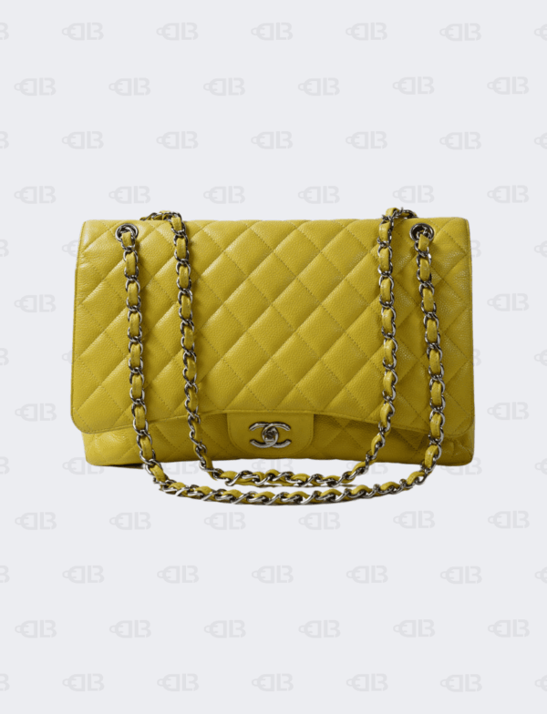 Chanel Yellow Quilted Caviar Leather Maxi Classic Single Flap Bag
