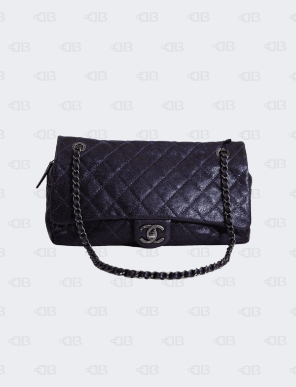 Chanel Purple Easy Flap Bag Quilted Caviar Jumbo