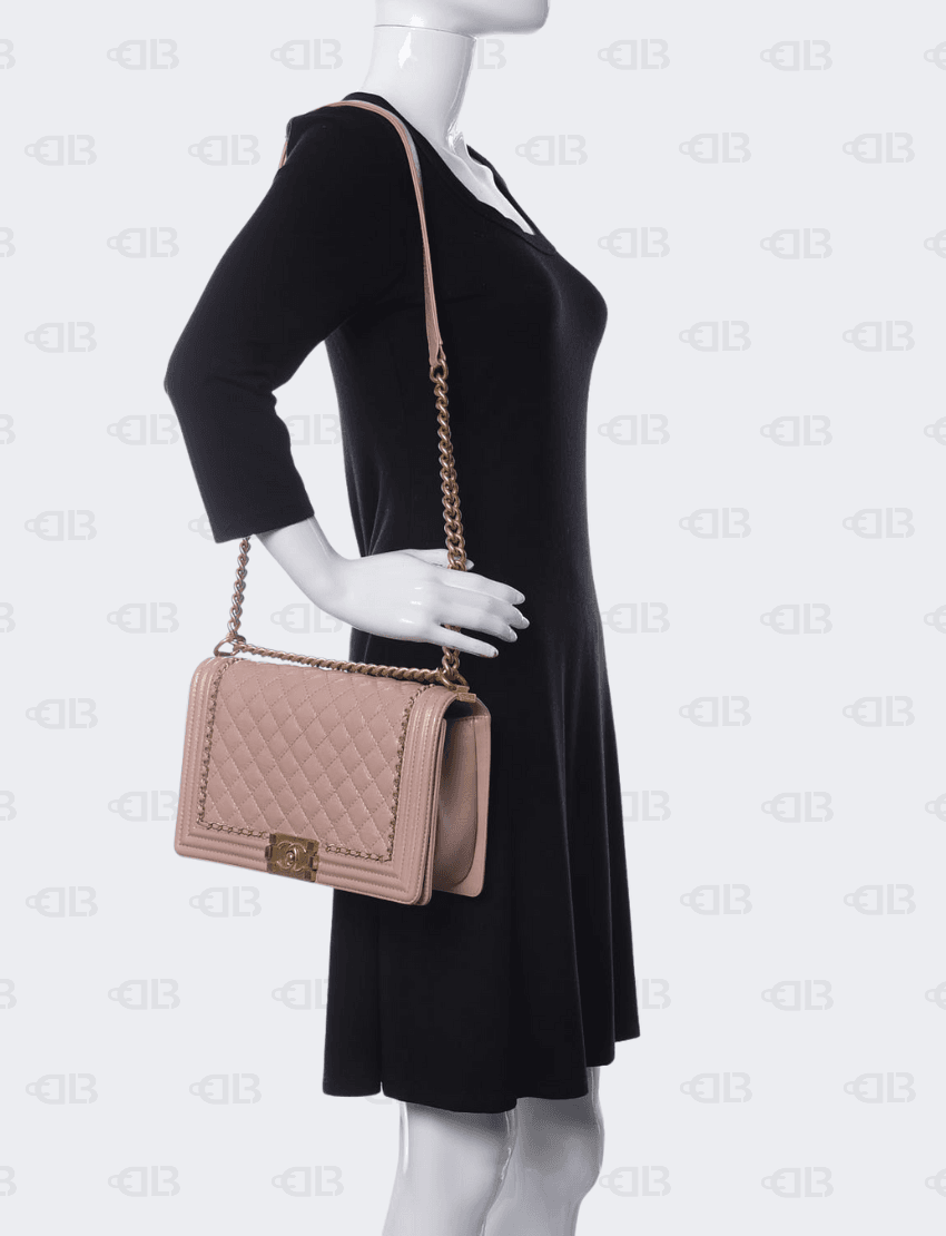 Chanel Aged Calfskin Quilted Medium Jacket Boy Flap Pink