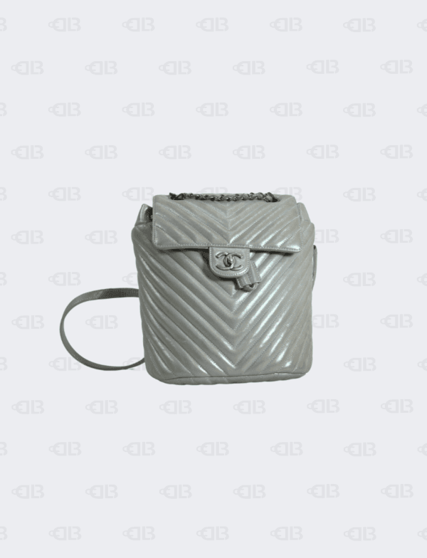 Chanel Metallic Chevron Calf Leather Drawstring Backpack