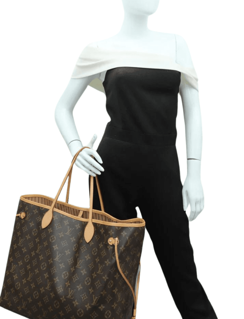 Louis Vuitton Monogram Neverfull Leather Tote Bag w/ Pouch
