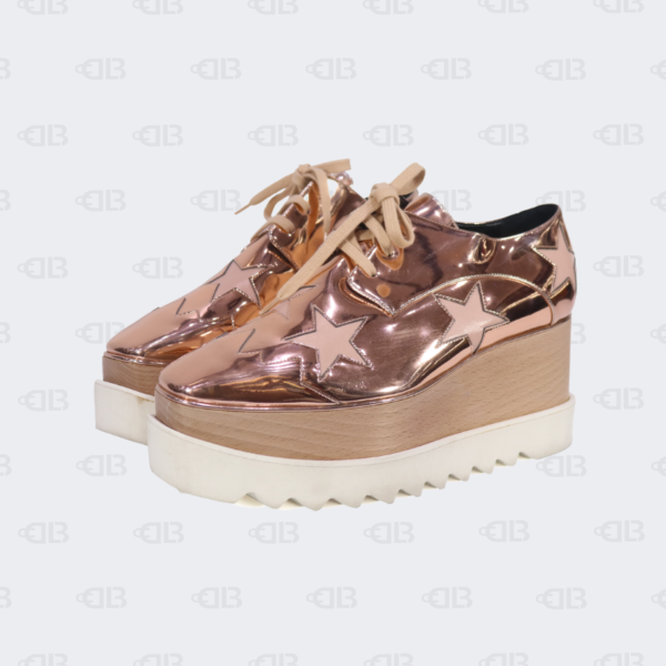 Stella Mc Cartney Metallic Rose Gold Faux Leather Elyse Platform Derby Sneakers Size