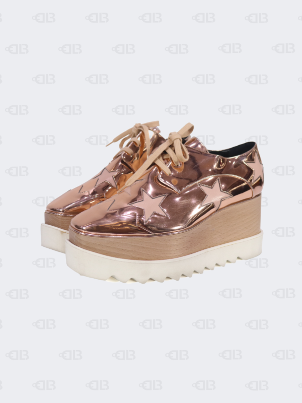 Stella Mc Cartney Metallic Rose Gold Faux Leather Elyse Platform Derby Sneakers Size