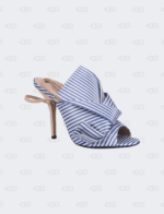N°21  Blue/White Stripe Notted Satin Gingham Ankle Wrap Peep Toe Sandals Size 40