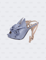 N°21  Blue/White Stripe Notted Satin Gingham Ankle Wrap Peep Toe Sandals Size 40