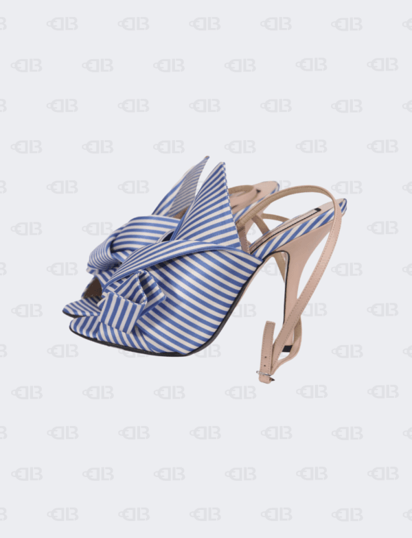 N°21  Blue/White Stripe Notted Satin Gingham Ankle Wrap Peep Toe Sandals Size 40