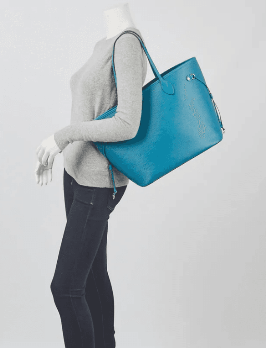 Louis Vuitton Cyan Epi Leather Neverfull MM Bag with Pouch