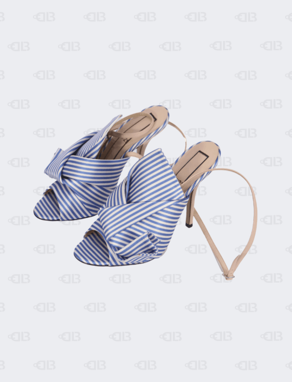 N°21  Blue/White Stripe Notted Satin Gingham Ankle Wrap Peep Toe Sandals Size 40