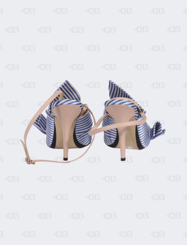 N°21  Blue/White Stripe Notted Satin Gingham Ankle Wrap Peep Toe Sandals Size 40