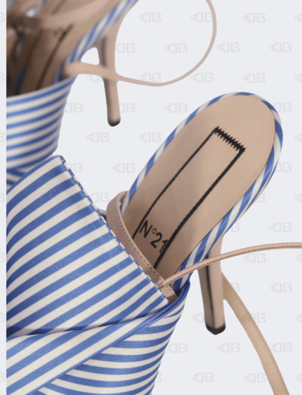N°21  Blue/White Stripe Notted Satin Gingham Ankle Wrap Peep Toe Sandals Size 40