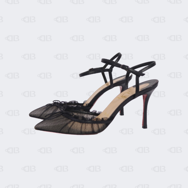 Christian Louboutin Black Lace and leather Travalata Pointed - Toe Sandals Size 37