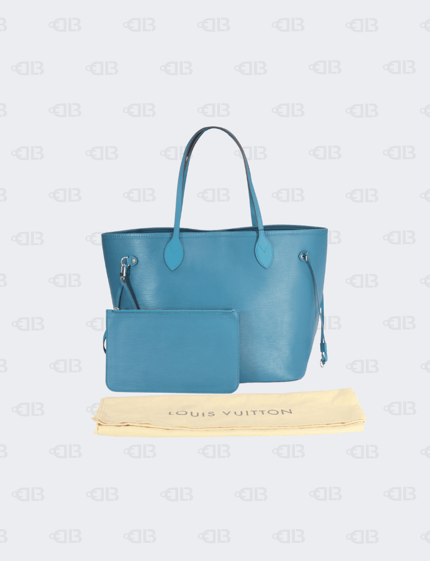 Louis Vuitton Cyan Epi Leather Neverfull MM Bag with Pouch