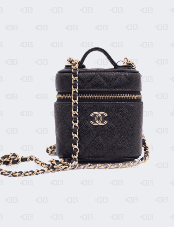 Chanel Caviar Quilted Small Handle with Care Vanity Case With Chain Black