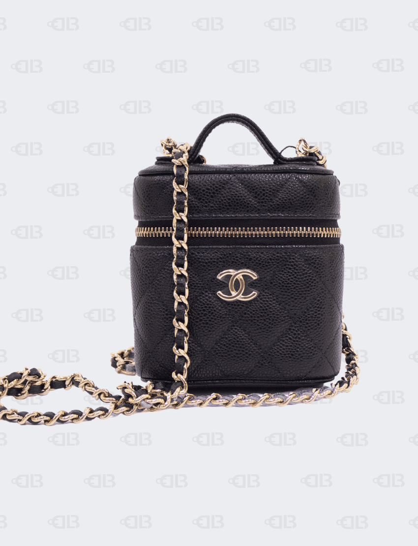 Chanel Caviar Quilted Small Handle with Care Vanity Case With Chain Black