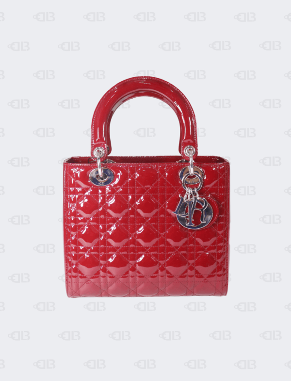 Christian Dior Lady Dior Red Patent Leather Handbag