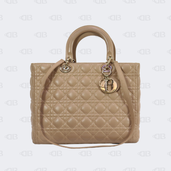 Lady Dior Beige Cannage Quilted Leather Large