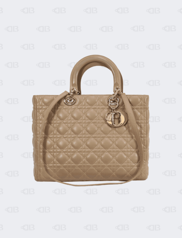 Lady Dior Beige Cannage Quilted Leather Large