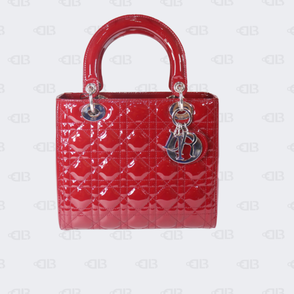 Christian Dior Red Patent Cannage Quilted Leather Medium Lady Dior