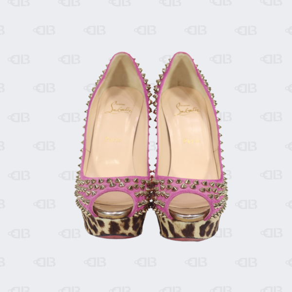 Christian Louboutin Lady Peep Pink Suede Leopard Pony PikPik Spikes