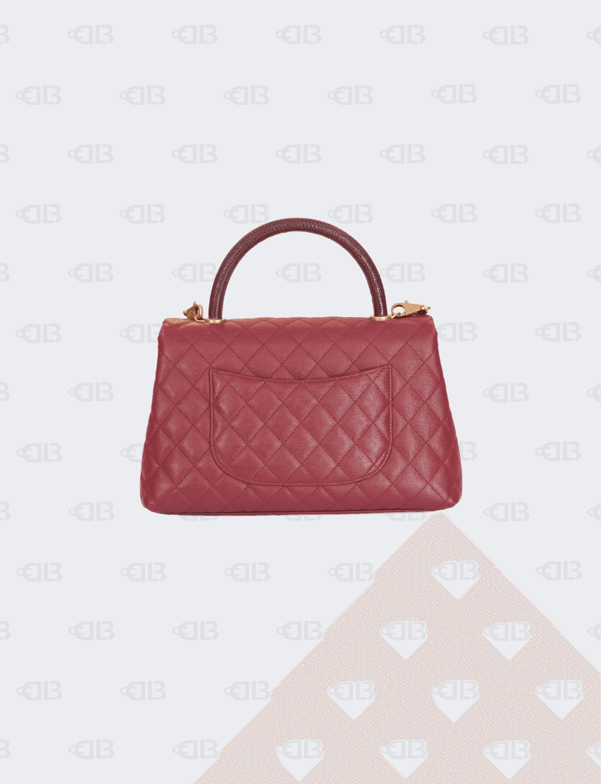 Chanel Caviar LIzard Quilted Coco Handle Flap Red Bag