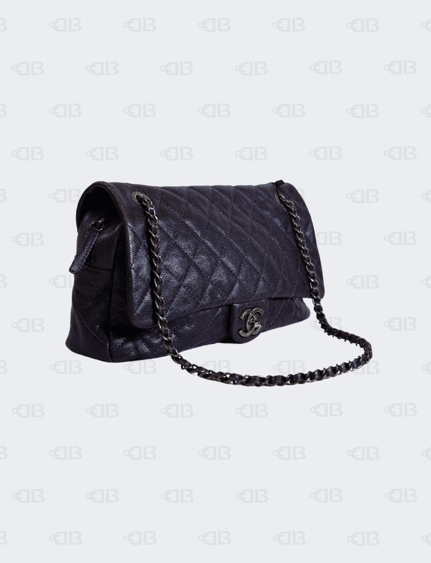 Chanel Purple Easy Flap Bag Quilted Caviar Jumbo