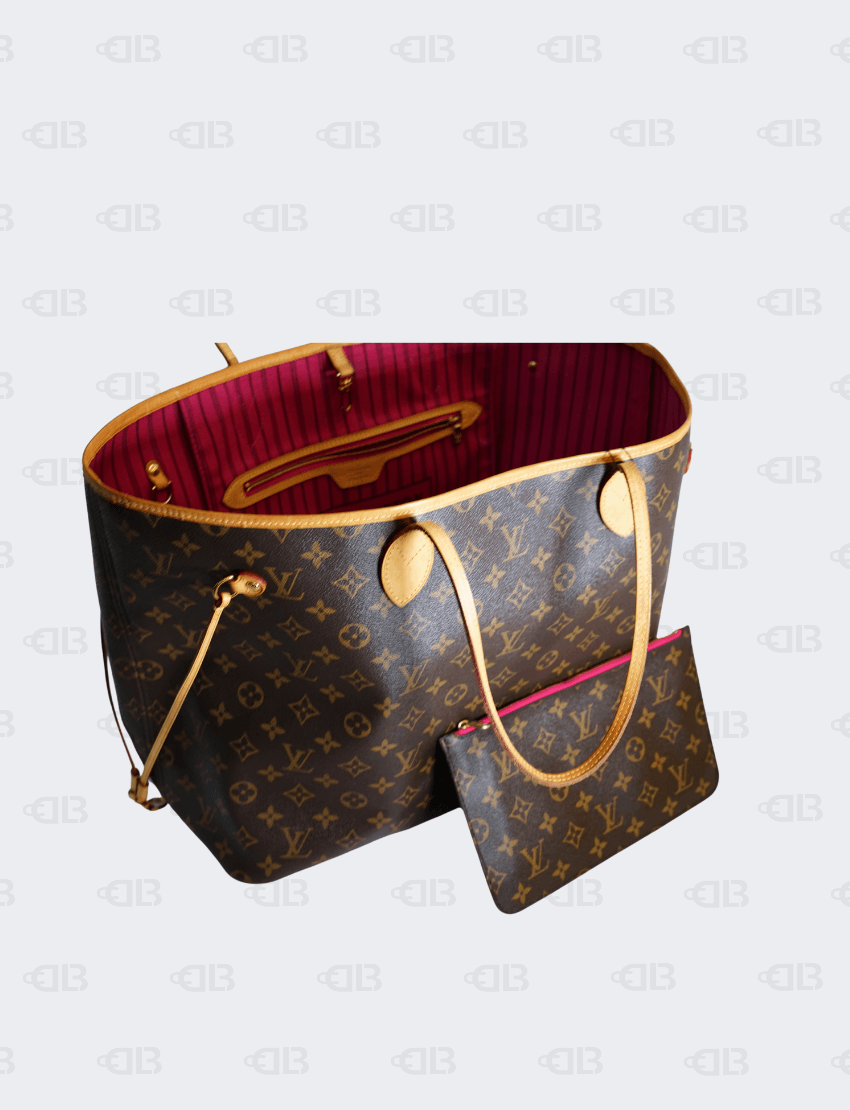 Louis Vuitton Monogram Neverfull Leather Tote Bag w/ Pouch