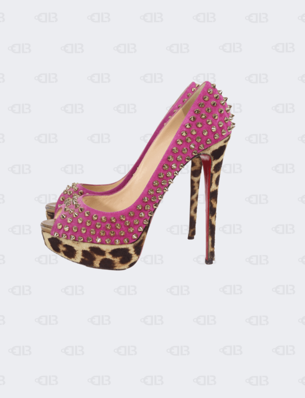 Christian Louboutin Lady Peep Pink Suede Leopard Pony PikPik Spikes