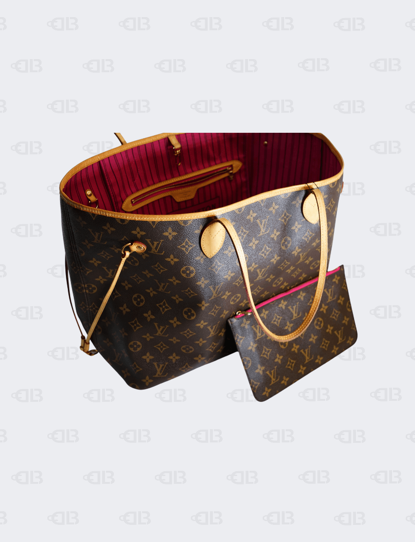 Louis Vuitton Monogram Neverfull Leather Tote Bag w/ Pouch