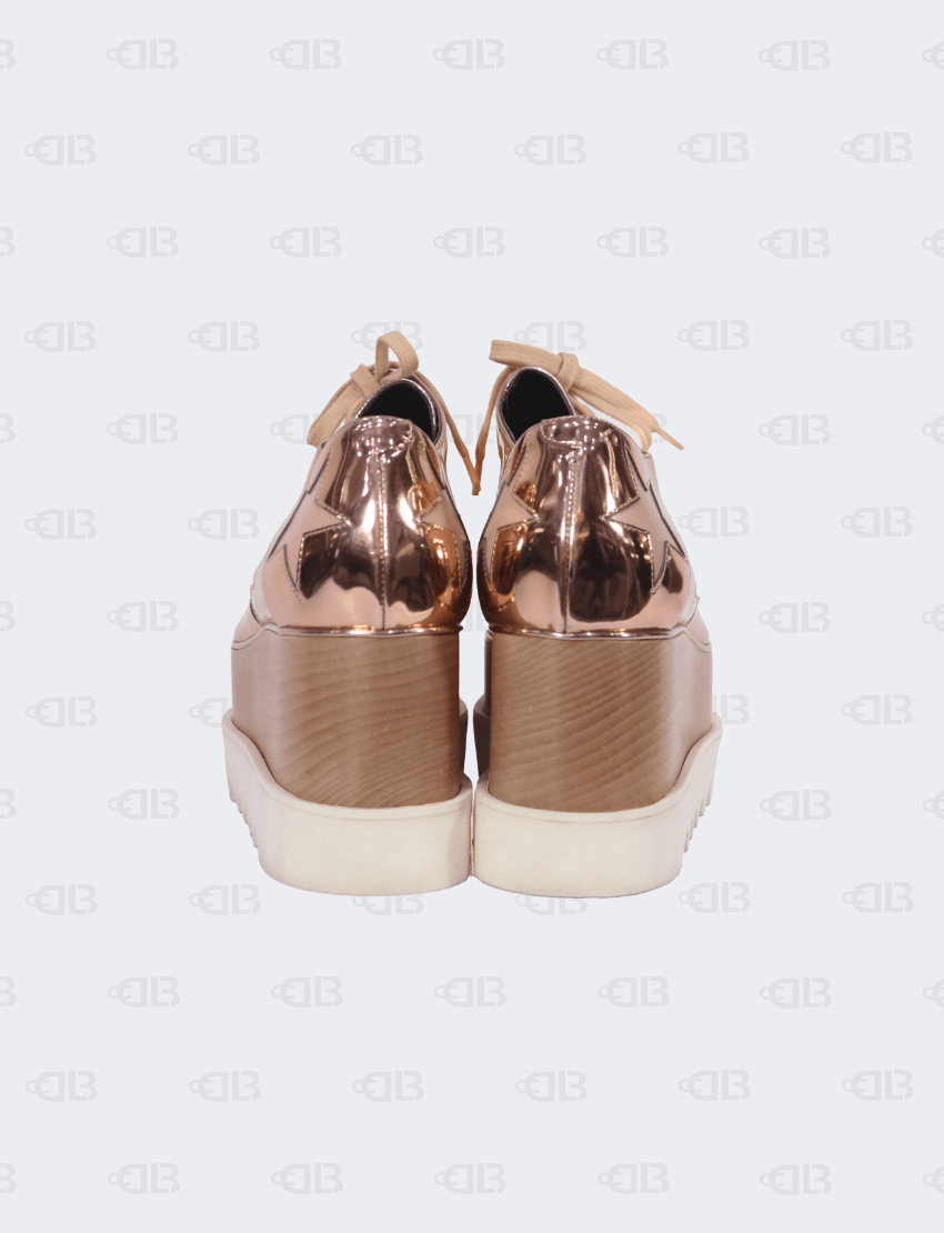 Stella Mc Cartney Metallic Rose Gold Faux Leather Elyse Platform Derby Sneakers Size