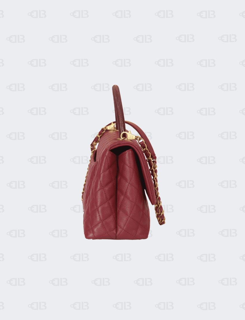 Chanel Caviar LIzard Quilted Coco Handle Flap Red Bag