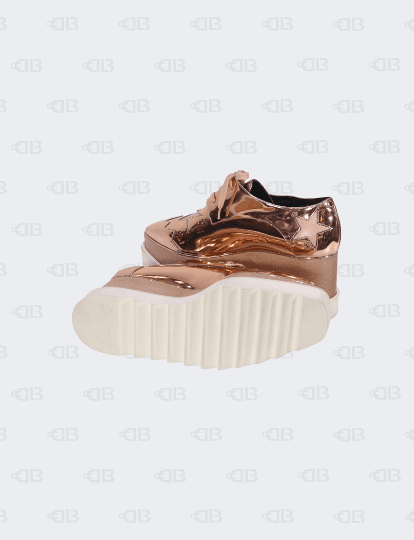 Stella Mc Cartney Metallic Rose Gold Faux Leather Elyse Platform Derby Sneakers Size
