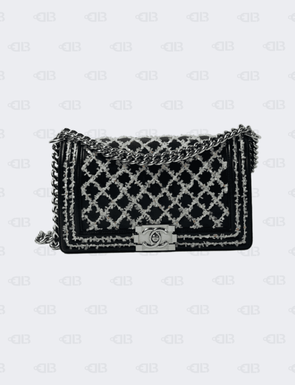 Chanel Sequins Stitch Boy Bag Black Leather Pony Style Calfskin Bag