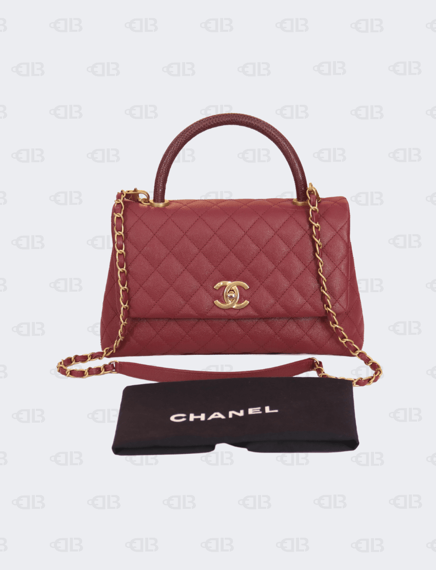 Chanel Caviar LIzard Quilted Coco Handle Flap Red Bag